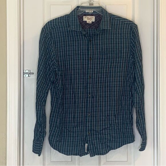 Penguin Green/Blue Plaid Button Down Shirt Size Large Heritage Slim Fit - Picture 1 of 8